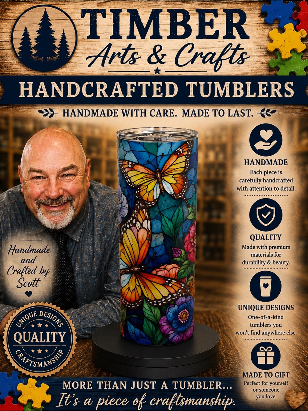 Stained Glass Butterfly 20 oz Straight Skinny
Tumbler with Plastic Lid a…
